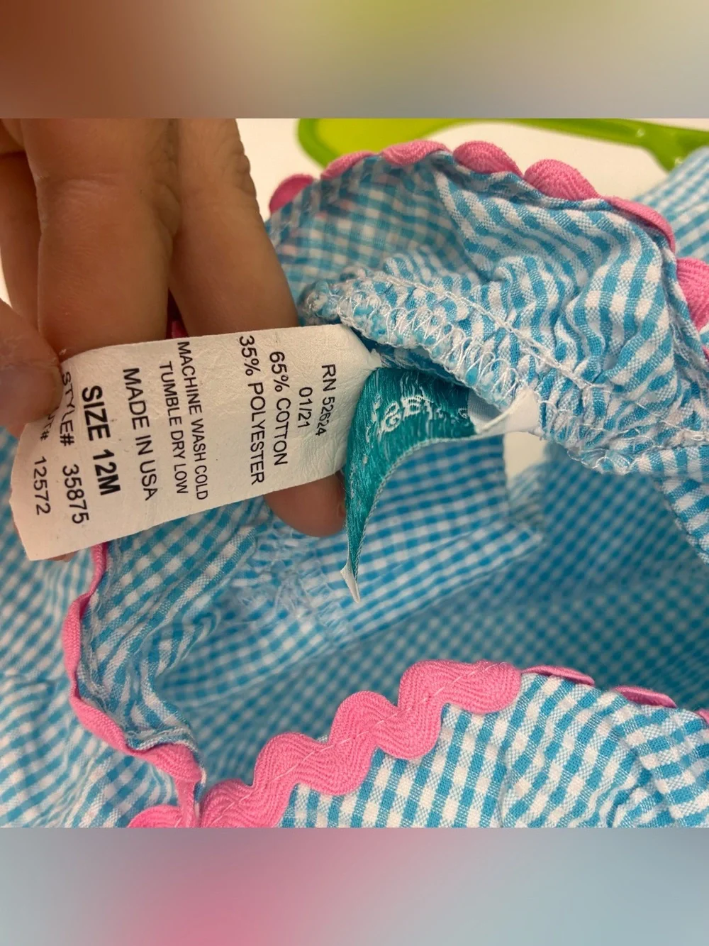 Vintage 90s 12 Months Strawberry Blue Plaid Gingham Dress Lace Pink Fantasia